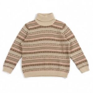 Liz Claiborne Turtleneck Pullover Sweater Fair Isle Knit Beige Pink Size 3X